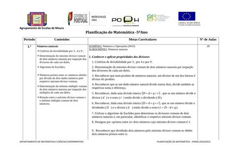 PDF Agrupamento de Escolas de Moura Planificação de Matemática