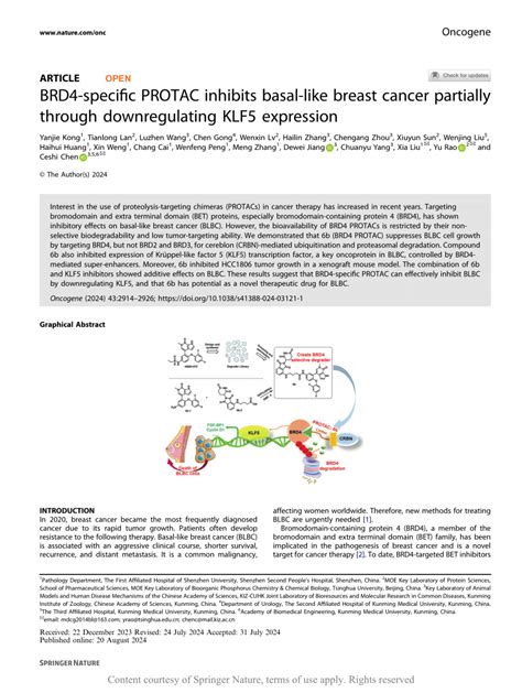 Pdf Brd Specific Protac Inhibits Basal Like Breast Cancer Partially