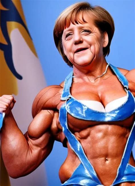 Angela Merkel As A Beautiful Bodybuilder Warrior With Stable Diffusion