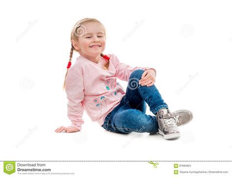 Belle Petite Fille S Asseyant Sur Le Plancher Photo Stock Image Du