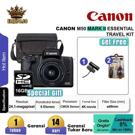 Promo Canon Eos M50 Mark Ii 15 45mm Essential Travel Kit Mirrorless