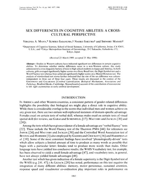 Pdf Sex Differences In Cognitive Abilities A Cross Cultural Perspective