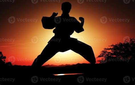 karate silhouette at sunset 24092324 Stock Photo at Vecteezy