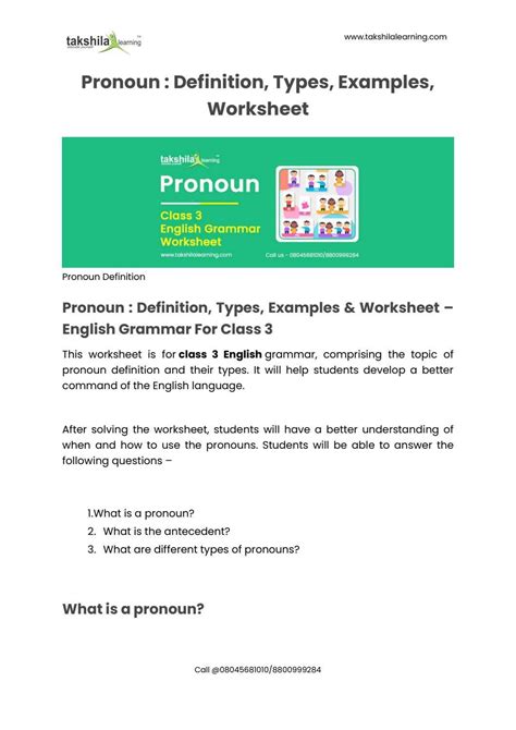 Pronoun Definition Types Examples And Worksheet For Class 3 English By Onlineeducation Issuu