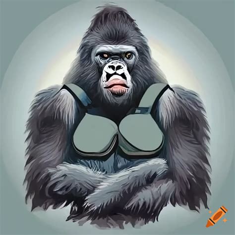 Gorilla With Crossed Arms Wearing A Bulletproof Vest On Craiyon