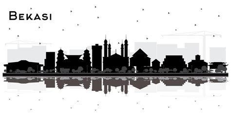 Bekasi Indonesia City Skyline Silhouette With Black Buildings And