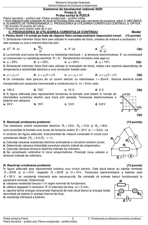 Variante Bac Fizica Termodinamica Bacalaureat Modele De Subiecte