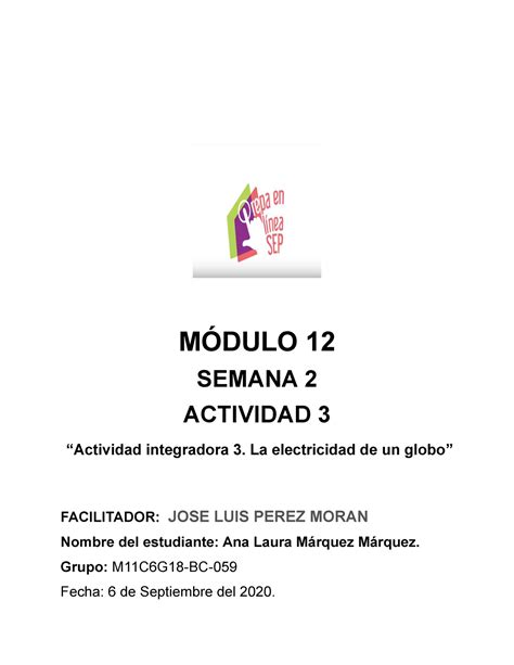 M S Ai Actividad Integradora La Electricidad De Un Globo M Dulo