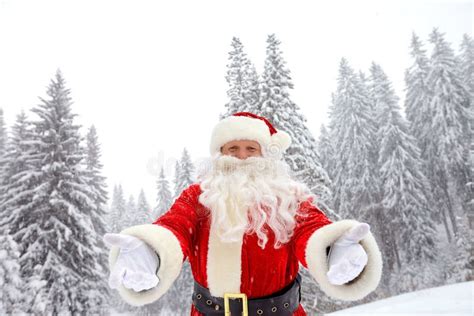 Santa Claus on Snow in Winter at Christmas Stock Image - Image of ...