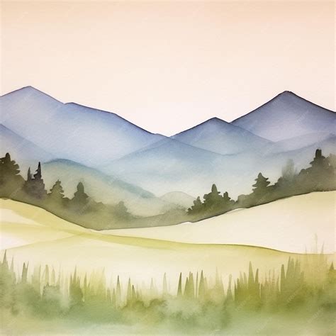 Premium AI Image | A watercolor painting of mountains and trees.