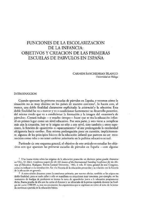 Pdf Funciones De La Escolarización De La Infancia Objetivos Y