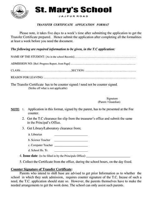 Transfer Certificate Application Fill Online Printable Fillable