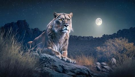 Premium AI Image | Lion in the jungle at night portrait of wild African ...