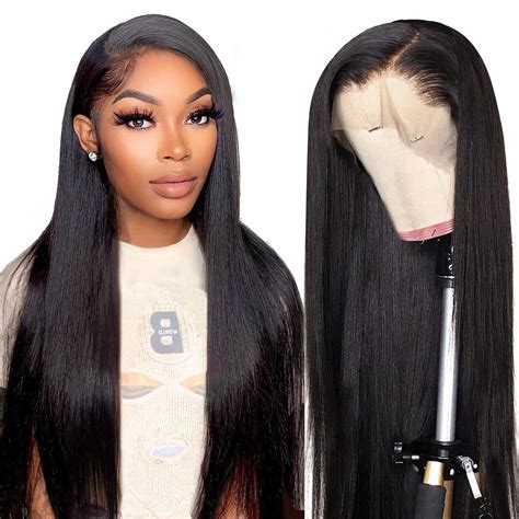 Echthaar Per Cke Schwarz X Lace Front Wig Human Hair Wig Straight