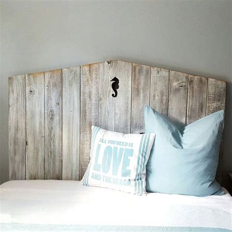 55 Tall Wood Beach Headboard With Seahorse Detail Etsy Beach