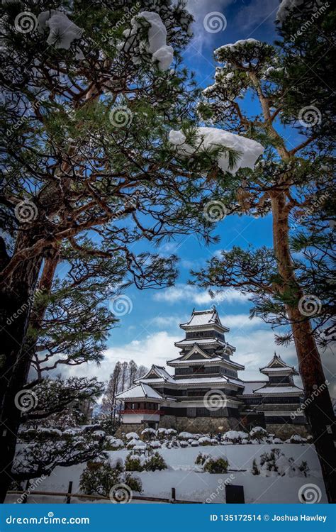 Matsumoto castle in winter stock photo. Image of asia - 135172514