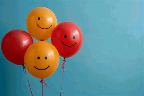 Graphic Yellow Background With Smiley Face Balloons In A Minimalist