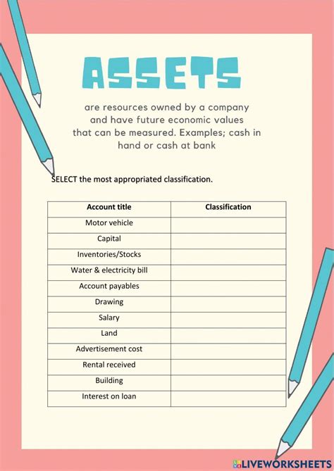 Chapter 3 Accounting Classification Asset Worksheet Live Worksheets