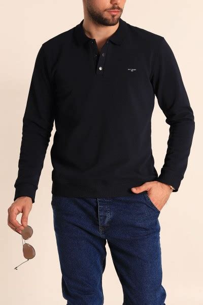 Lacivert Regular Fit Polo Yaka Uzun Kollu Erkek Sweatshirt 219564