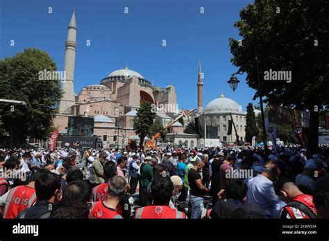 People Wait For The First Official Friday Prayers To Start Outside