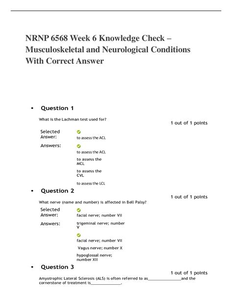 NRNP 6568 Week 6 Knowledge Check Musculoskeletal And Neurological