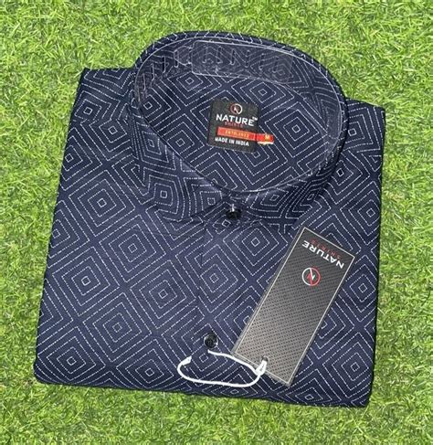 Men Navy Blue Printed Cotton Shirt Casual Full Sleeves At Rs 499 In