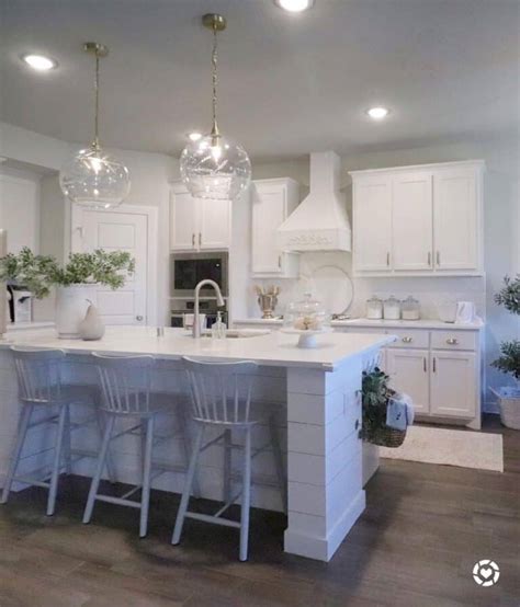 Glass Pendant Lamps Over White Shiplap Kitchen Island Soul Lane