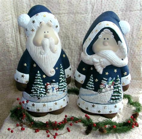 Mr Mrs Santa Claus Hand Painted Ceramic Large Figures 17 Etsy