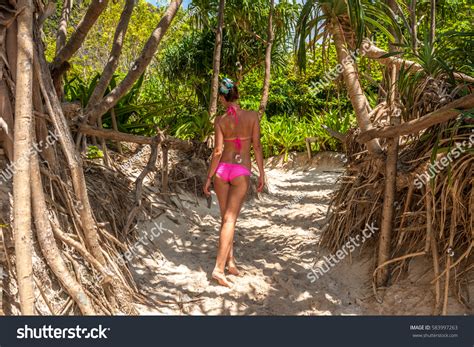 Woman Wearing Pink Bikini On Tropical Stock Photo Shutterstock