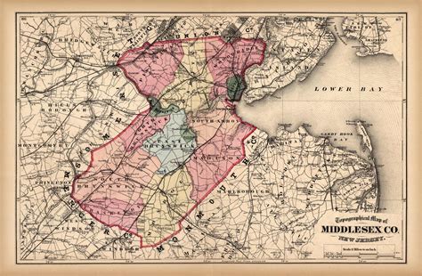 Topographical Map Of Middlesex Co New Jersey By F W Beers 1872 Art Source International Inc