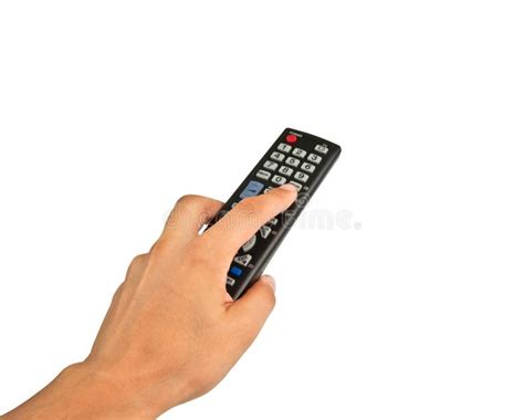 Man Hand Holding A Tv Remote Control Over White Stock Image Image Of