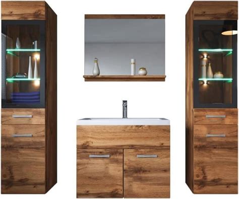 Meuble De Salle De Bain Rio XL LED 60 Cm Lavabo Chene Armoire De