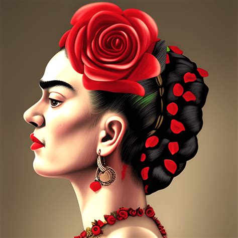 Peinado Elegante Recogido De Frida Kahlo Rosas Rojas Pintura Suave Y