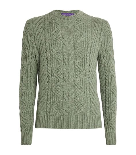 Mens Ralph Lauren Purple Label Green Cashmere Cable Knit Sweater