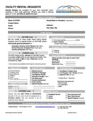 Fillable Online Facility Rental Request Form 2014 Fax Email Print