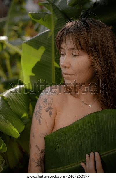 Naked Girl Covered Green Banana Leaves Stock Photo 2469260397 Shutterstock