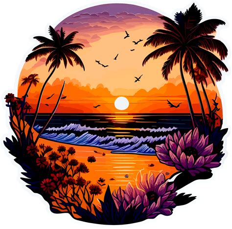 Beach and The Sunset Sticker with 24684321 PNG