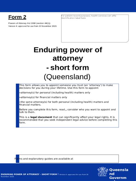 New Queensland Enduring Power Of Attorney S Bright Law Doc Template