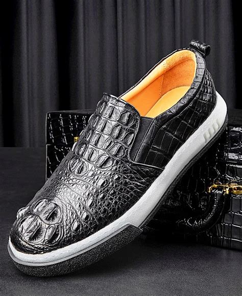 Casual Crocodile Shoes Black Crocodile Sneakers