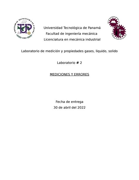 Laboratorio Mediciones Y Errores Universidad Tecnol Gica De Panam