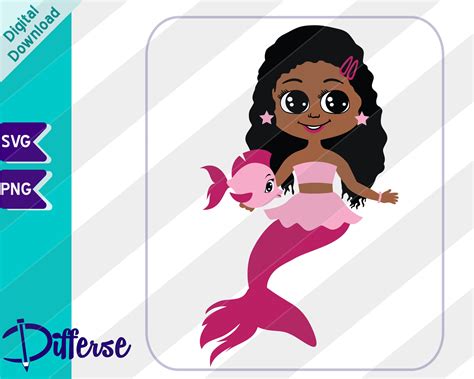 African American Mermaid With Curls SVG Cut File PNG Etsy