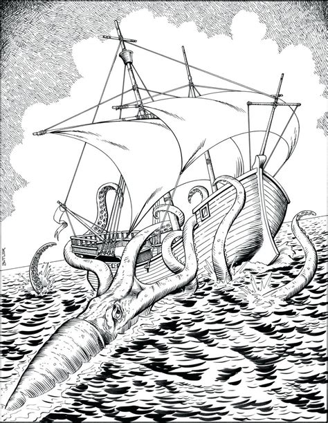 The Giant Squid Colouring Pages Sketch Coloring Page Images And