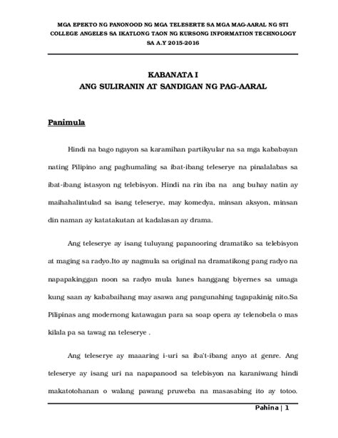 (DOC) KABANATA I ANG SULIRANIN AT SANDIGAN NG PAG-AARAL