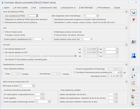 Formularz Danych Pracownika Zak Adka Inne Informacje Baza Wiedzy