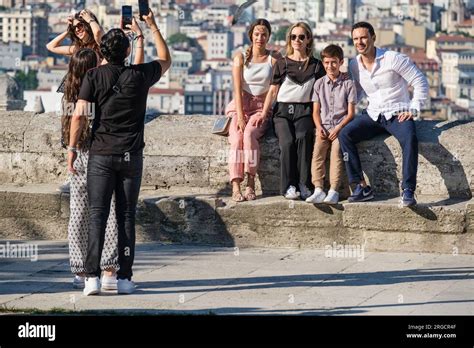 Istanbul Turkey Turkiye Tourists Being Photographed At The Mosque Of