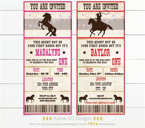 Rodeo Ticket Invitation - Etsy | Ticket invitation, Invitations, Fair ...