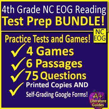 Th Grade Nc Eog Test Prep Bundle Ela Self Grading Reading Tests And Games