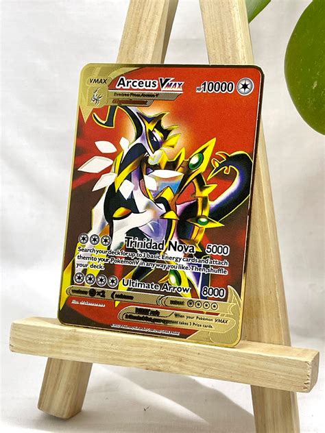 Arceus Vmax Gold Metal Pok Mon Card Arceus Tribute Card Etsy Finland