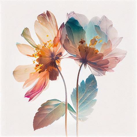 Two Colorful Flowers With Green Leaves On A White Background