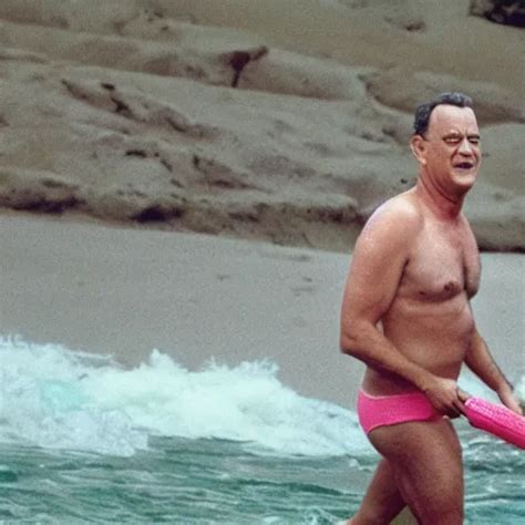 Tom Hanks Wearing A Pink Bikini Rinsing Himself Off In Stable